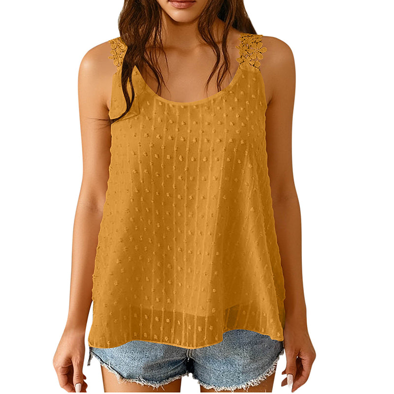 👚 Szeretnél nőies és stílusos megjelenést egyetlen felsővel? Elegáns, pöttyös csipkés pántos ujjatlan top