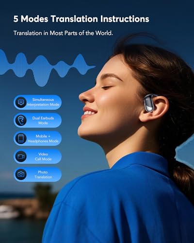 3 az 1-ben Bluetooth-os fordító fejhallgató utazáshoz/zenehallgatáshoz/telefonáláshoz, angol–spanyol fordító fejhallgató