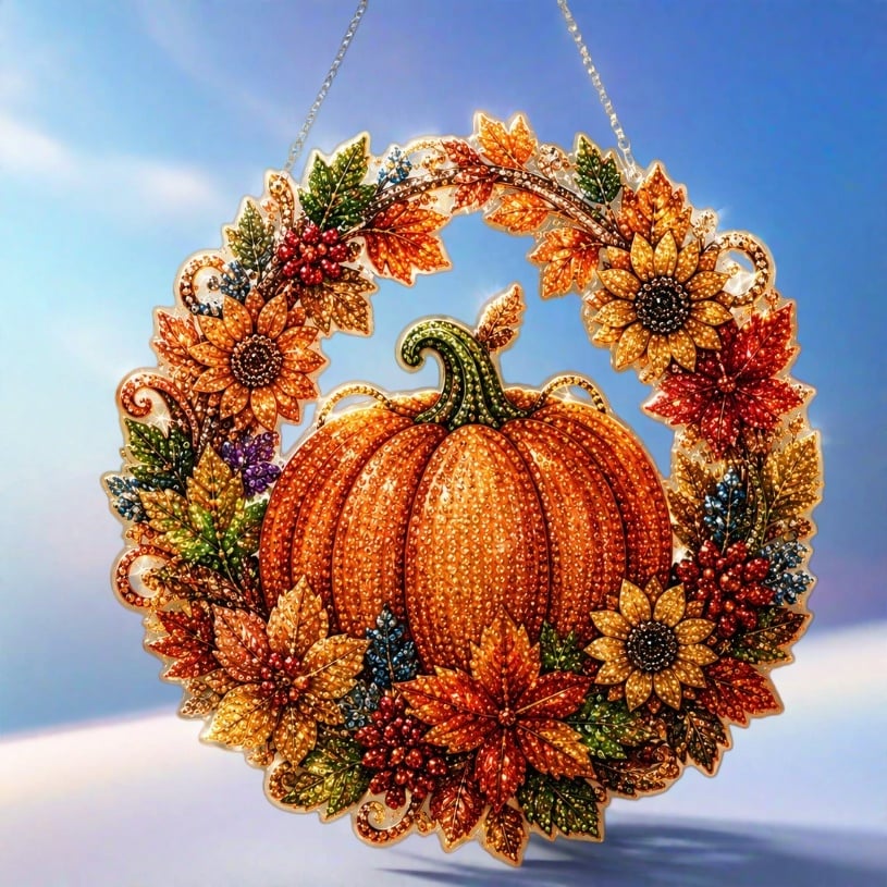 😩 Keresel kreatív otthoni programot az őszre, ami díszként is használható? 🎃 Tökös koszorú gyémántfestéssel – teljes DIY-készlet
