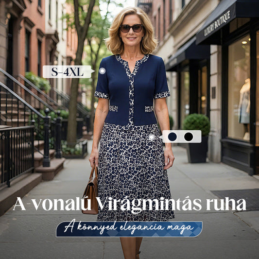 💥50% árcsökkentés🧥💼 Divatos, két részesnek tűnő egyberuha🌸✨ A-vonalú virágmintás ruha – a könnyed elegancia maga, minden testalkatra!