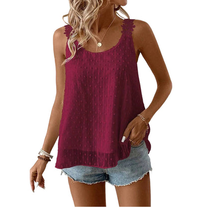 👚 Szeretnél nőies és stílusos megjelenést egyetlen felsővel? Elegáns, pöttyös csipkés pántos ujjatlan top