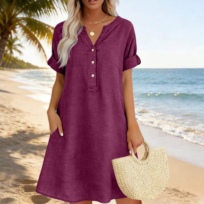 🏖️AKCIÓ: 50% KEDVEZMÉNY! 👗 Női V-nyakú tunika – laza szabás, zsebekkel és lélegző anyagból
