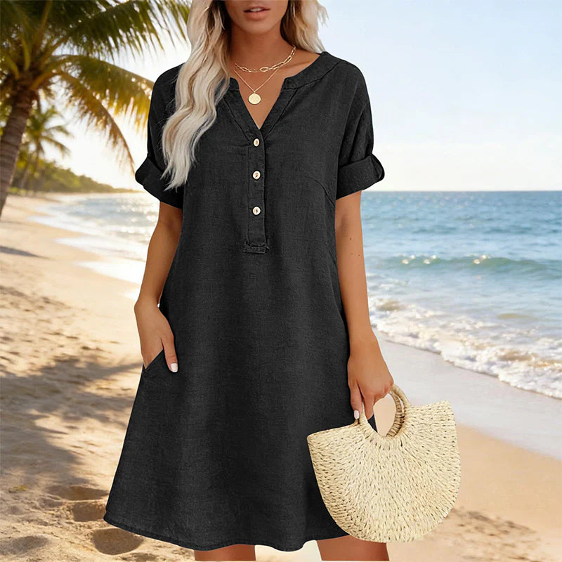 🏖️AKCIÓ: 50% KEDVEZMÉNY! 👗 Női V-nyakú tunika – laza szabás, zsebekkel és lélegző anyagból