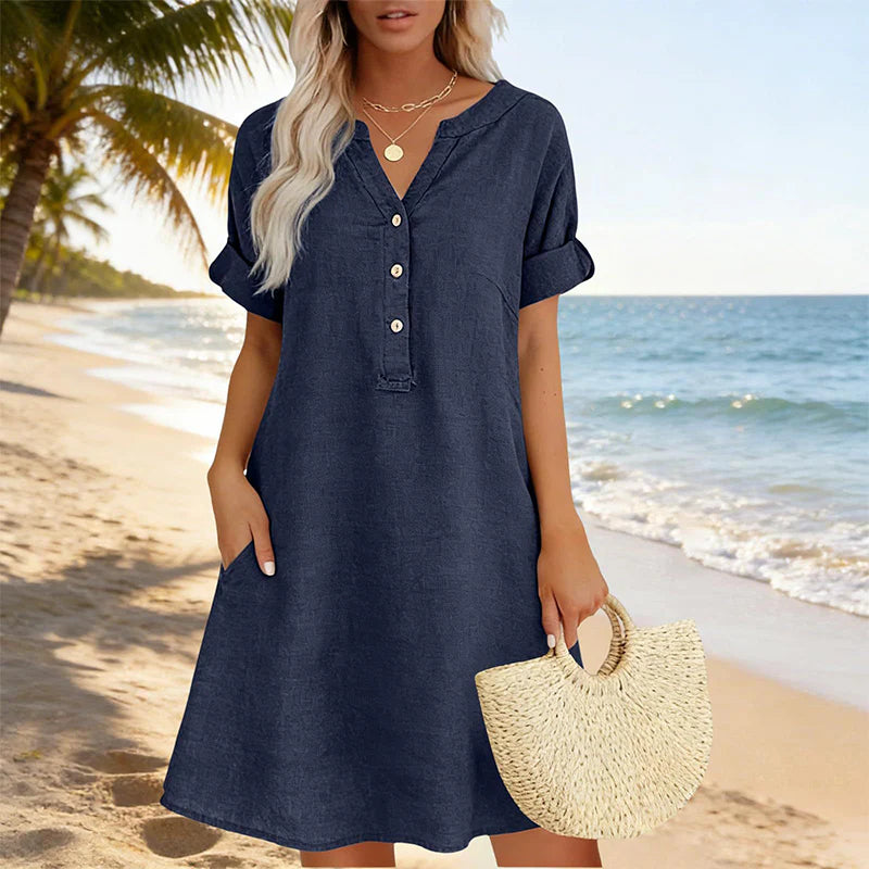 🏖️AKCIÓ: 50% KEDVEZMÉNY! 👗 Női V-nyakú tunika – laza szabás, zsebekkel és lélegző anyagból