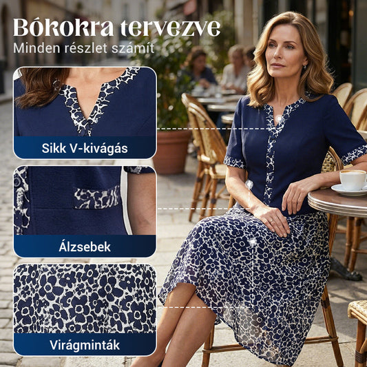 💥50% árcsökkentés🧥💼 Divatos, két részesnek tűnő egyberuha🌸✨ A-vonalú virágmintás ruha – a könnyed elegancia maga, minden testalkatra!