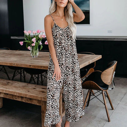 Női divat: nyomtatott mintás, vékony pántos jumpsuit