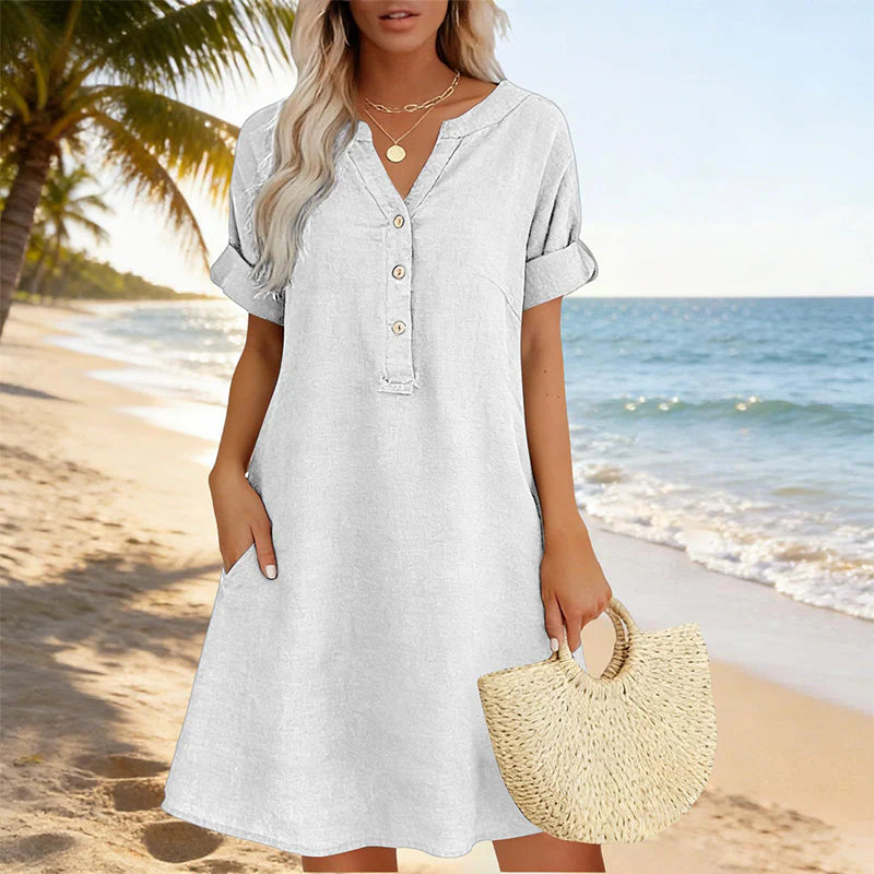 🏖️AKCIÓ: 50% KEDVEZMÉNY! 👗 Női V-nyakú tunika – laza szabás, zsebekkel és lélegző anyagból
