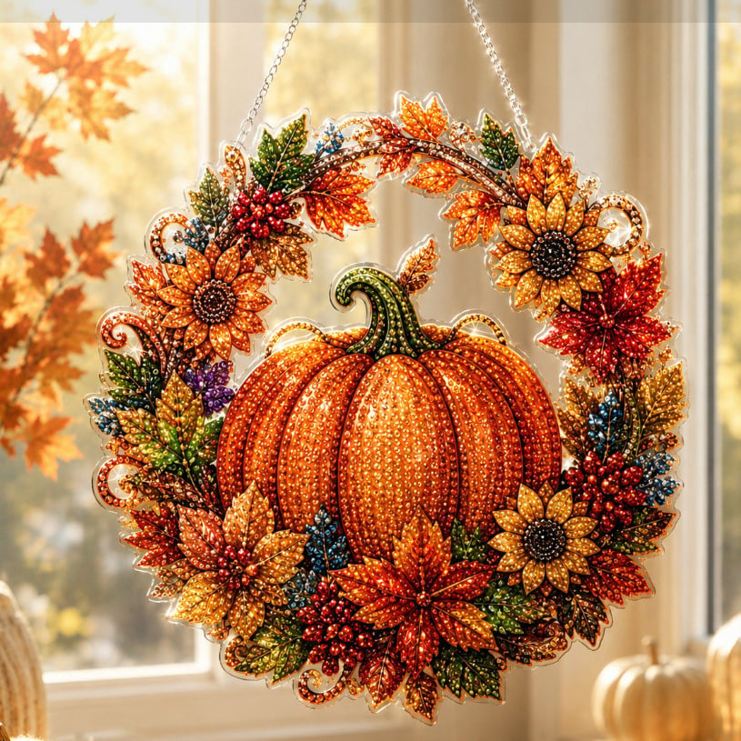 😩 Keresel kreatív otthoni programot az őszre, ami díszként is használható? 🎃 Tökös koszorú gyémántfestéssel – teljes DIY-készlet