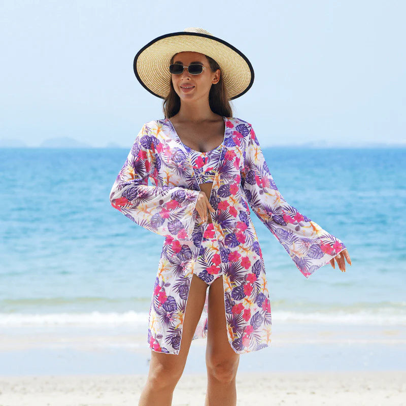 🌼👙 Női divatos, szexi, nyomtatott fürdőruha 3 darabos szett