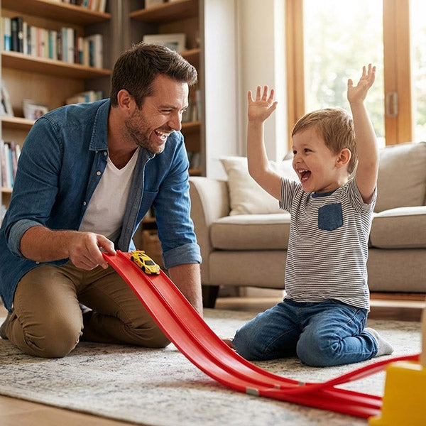 Saját kezűleg összeszerelt puha pályás versenyautó tehetetlenséggel és hátrahúzással