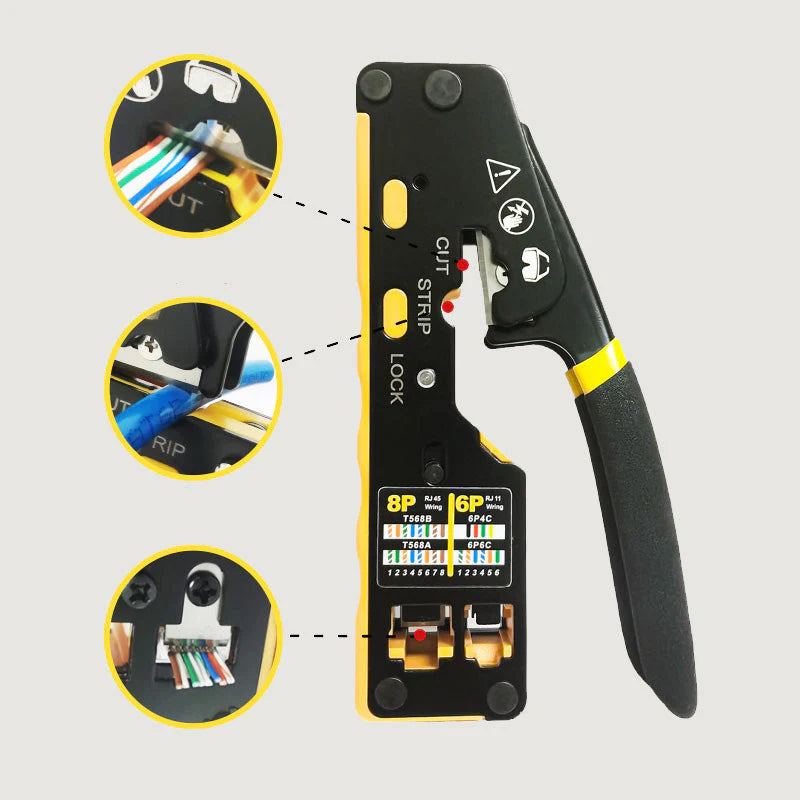 🔥✂️ Többfunkciós hálózati krimpelőfogó – Vágás, csupaszítás és préselés egy kéziszerszámmal 🌐✨