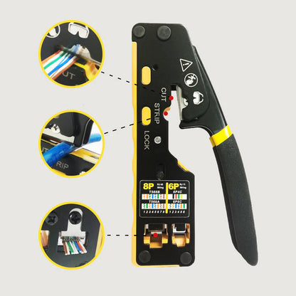 🔥✂️ Többfunkciós hálózati krimpelőfogó – Vágás, csupaszítás és préselés egy kéziszerszámmal 🌐✨