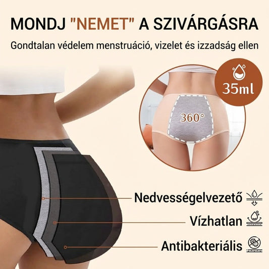 💞 2026 magas derekú szivárgásmentes bugyi | Kényelmes, biztonságos – Utánvét ✨