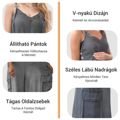 👖✨ Női laza, széles lábú overál zsebekkel – stílus és kényelem egyben