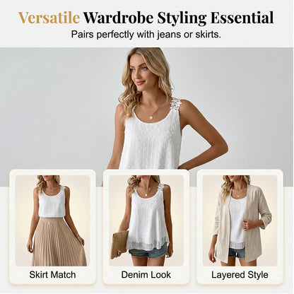 👚 Szeretnél nőies és stílusos megjelenést egyetlen felsővel? Elegáns, pöttyös csipkés pántos ujjatlan top