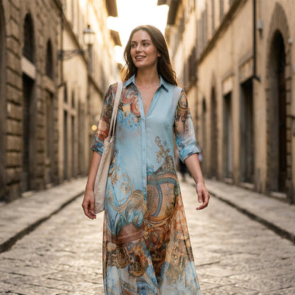 🥰 Elegáns, nőies hosszú ruhát keresel különleges alkalmakra? 👗 Elegáns, retro mintás női maxi ruha