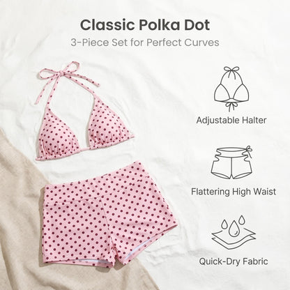 ✨Keresel stílusos nyári fürdőruhát a strandra? 🌊 Pöttyös, oldalt megkötős háromszög alakú bikini alsó – 3 részes szett
