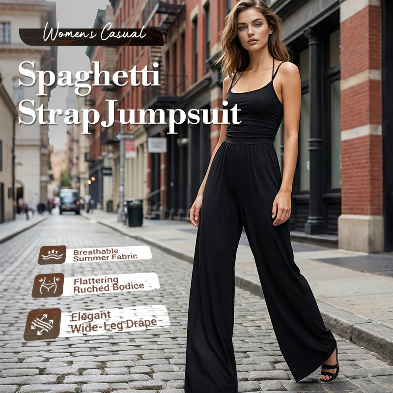 ☀️Női jumpsuit – vállpántos, hangsúlyos derékvonalú és széles nadrágszárú