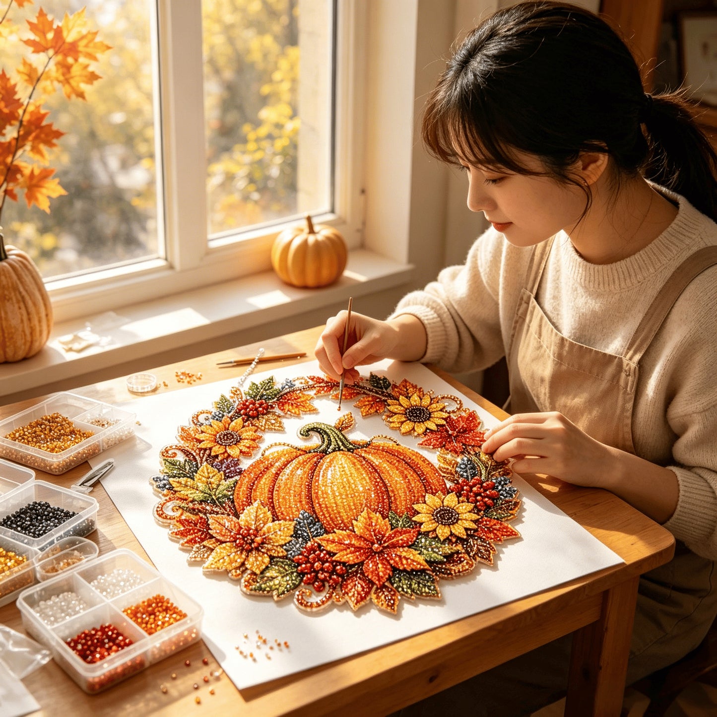😩 Keresel kreatív otthoni programot az őszre, ami díszként is használható? 🎃 Tökös koszorú gyémántfestéssel – teljes DIY-készlet