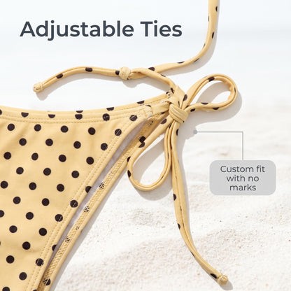 ✨Keresel stílusos nyári fürdőruhát a strandra? 🌊 Pöttyös, oldalt megkötős háromszög alakú bikini alsó – 3 részes szett