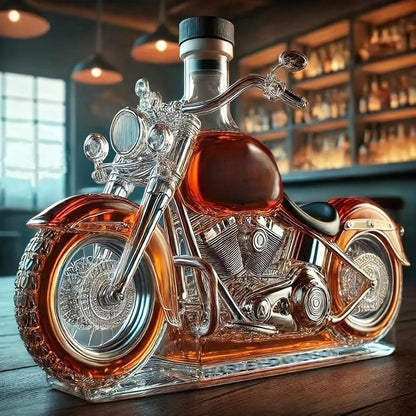 🏍️ Motorkerékpár formájú whiskysüveg – egyedi dísztárgy és italoskészlet egyben!
