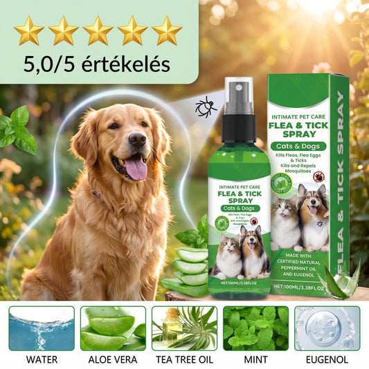 Természetes bolha- és kullancsriasztó spray kutyáknak és macskáknak