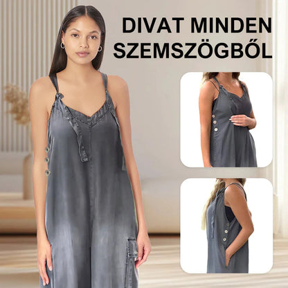 👖✨ Női laza, széles lábú overál zsebekkel – stílus és kényelem egyben