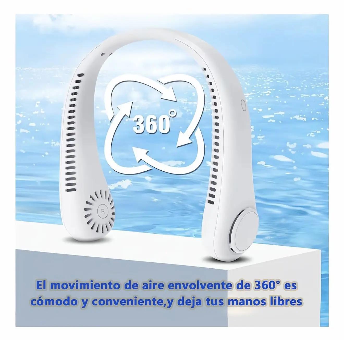 Hordozható mini nyakventilátor, USB-ről tölthető, kézmentes, lapát nélküli, 3 sebességfokozatú, erős légáramlás