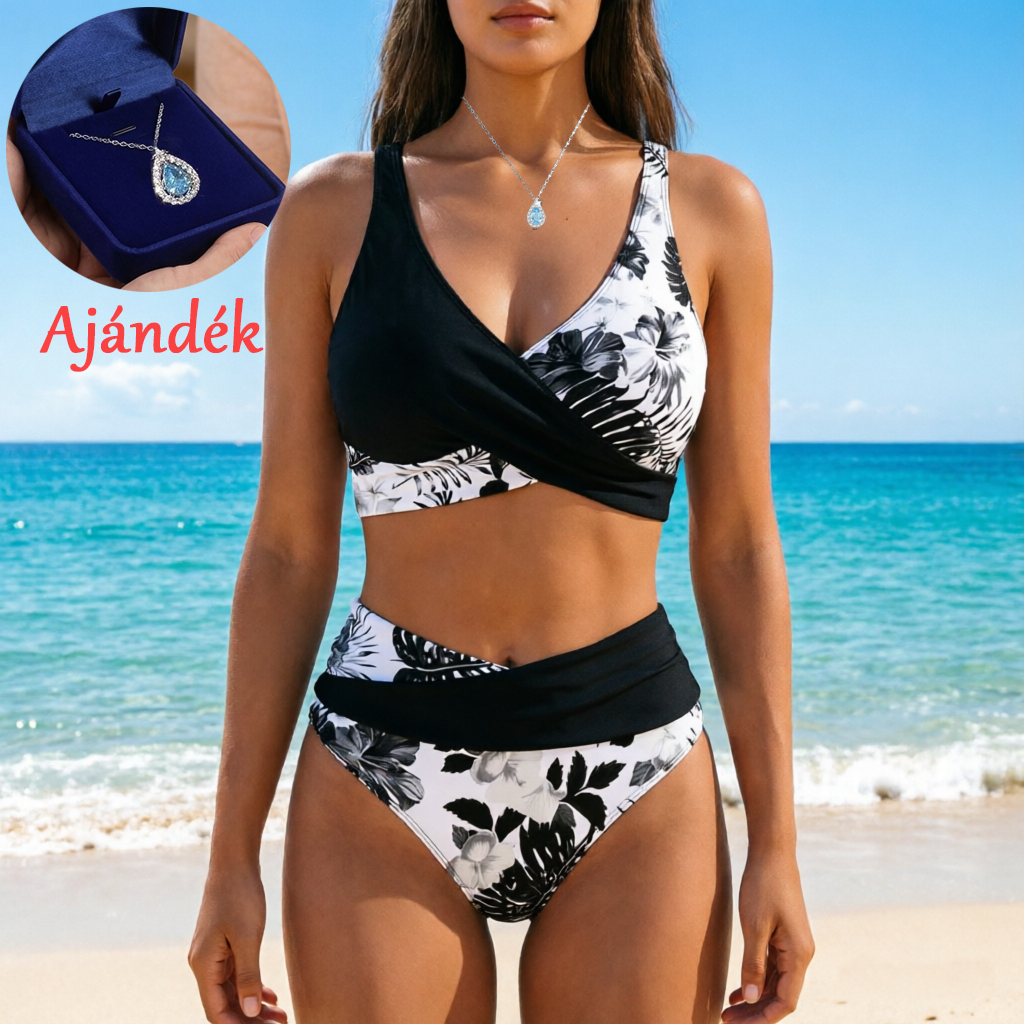 🌸🌿 Női virágmintás, magas derekú bikini szett (EU S-XL) 🌊👙