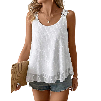 👚 Szeretnél nőies és stílusos megjelenést egyetlen felsővel? Elegáns, pöttyös csipkés pántos ujjatlan top