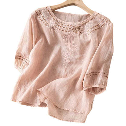 ✨Unod az egyszerű felsőket és keresel nőies ruhadarabot? 👚 Női, hímzett pamut-len keverékből készült blúz