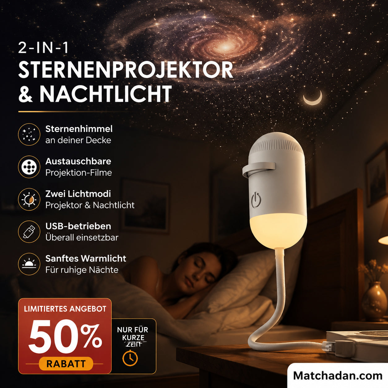 🔥Unod az unalmas éjszakai fényeket? ✨ 2-in-1 csillagos égbolt projektor és éjszakai lámpa
