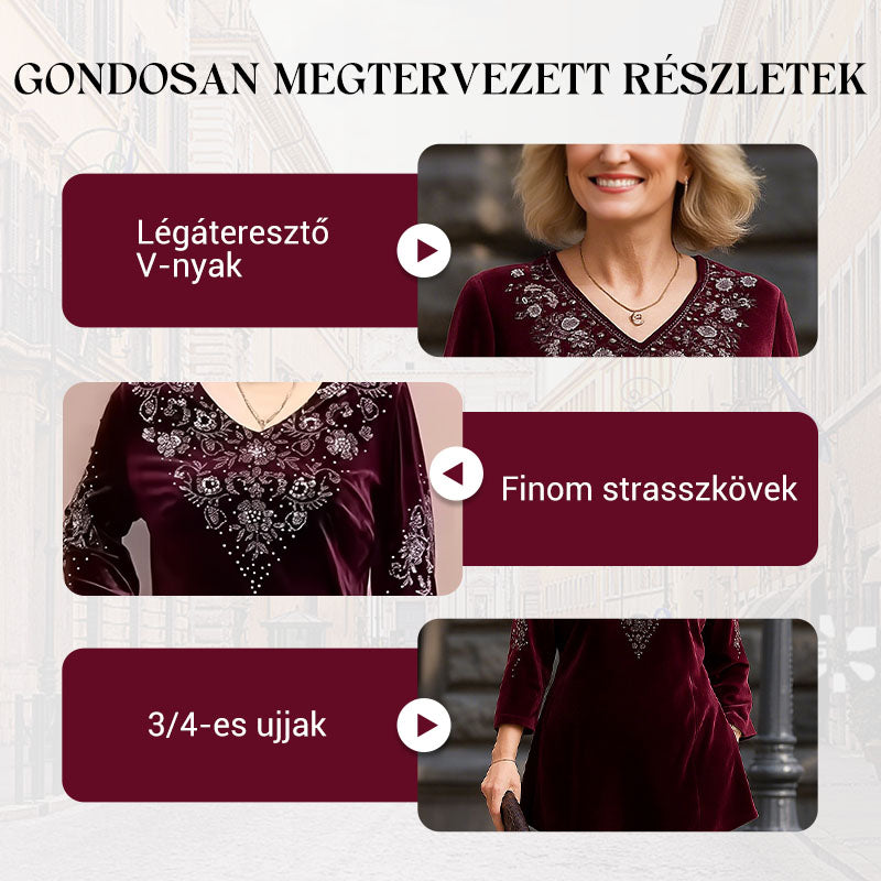 💎Női bársony strasszos felső és nadrág szett