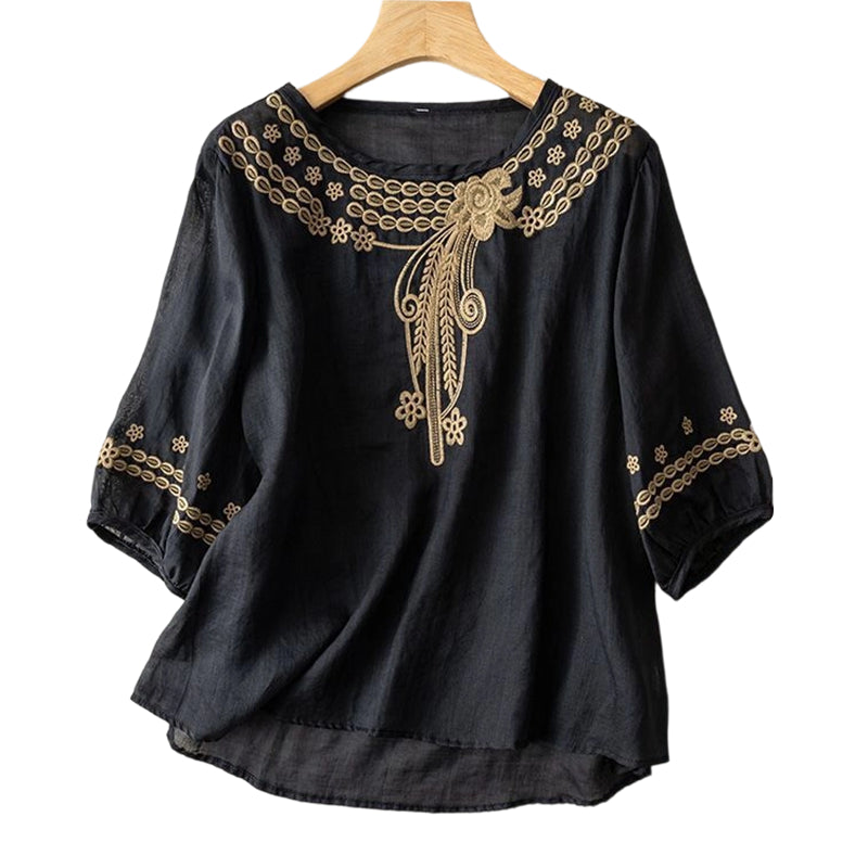 ✨Unod az egyszerű felsőket és keresel nőies ruhadarabot? 👚 Női, hímzett pamut-len keverékből készült blúz