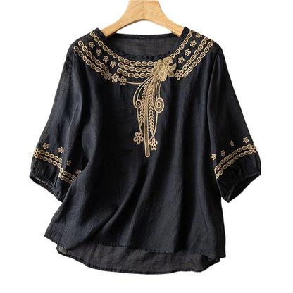 ✨Unod az egyszerű felsőket és keresel nőies ruhadarabot? 👚 Női, hímzett pamut-len keverékből készült blúz