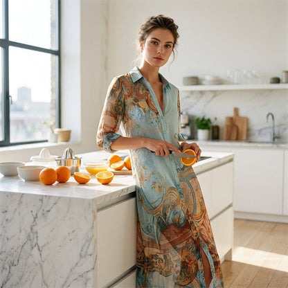 🥰 Elegáns, nőies hosszú ruhát keresel különleges alkalmakra? 👗 Elegáns, retro mintás női maxi ruha