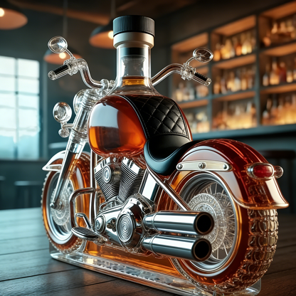🏍️ Motorkerékpár formájú whiskysüveg – egyedi dísztárgy és italoskészlet egyben!