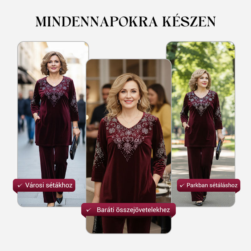 💎Női bársony strasszos felső és nadrág szett