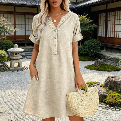 🏖️AKCIÓ: 50% KEDVEZMÉNY! 👗 Női V-nyakú tunika – laza szabás, zsebekkel és lélegző anyagból