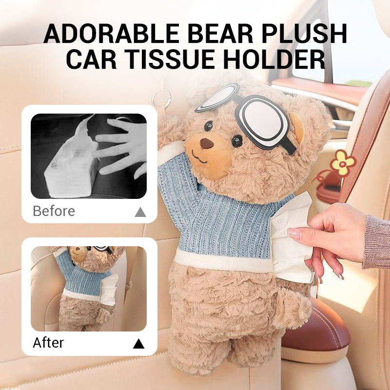 😩 Az autódban mindig szétszóródnak a zsebkendők, nem találsz megfelelő tárolót? 🧸 Plüssmackós zsebkendőtartó az autóba