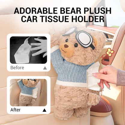 😩 Az autódban mindig szétszóródnak a zsebkendők, nem találsz megfelelő tárolót? 🧸 Plüssmackós zsebkendőtartó az autóba