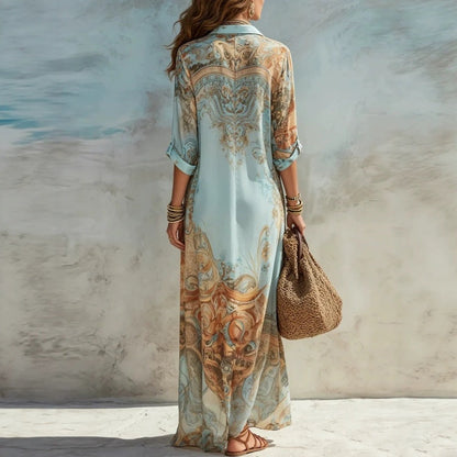 🥰 Elegáns, nőies hosszú ruhát keresel különleges alkalmakra? 👗 Elegáns, retro mintás női maxi ruha