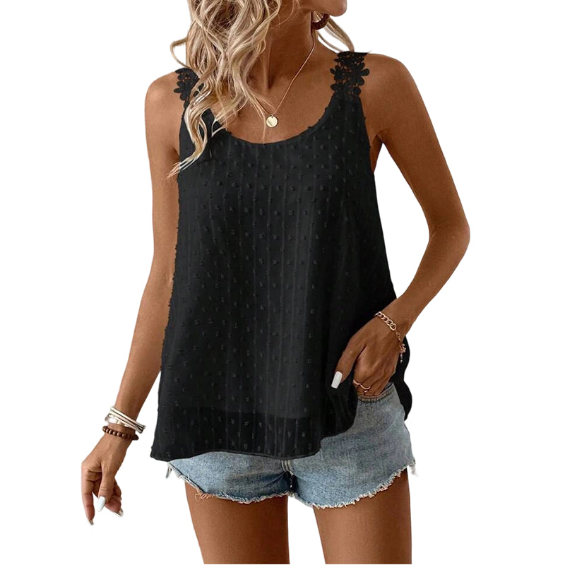 👚 Szeretnél nőies és stílusos megjelenést egyetlen felsővel? Elegáns, pöttyös csipkés pántos ujjatlan top