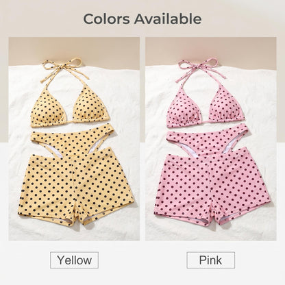 ✨Keresel stílusos nyári fürdőruhát a strandra? 🌊 Pöttyös, oldalt megkötős háromszög alakú bikini alsó – 3 részes szett