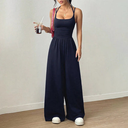 ☀️Női jumpsuit – vállpántos, hangsúlyos derékvonalú és széles nadrágszárú