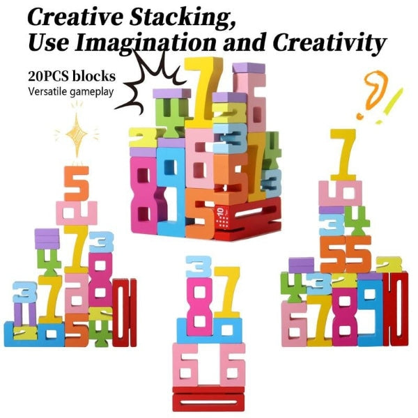 Drewniane klocki z cyframi Montessori (20 sztuk) | NUMBLOCK