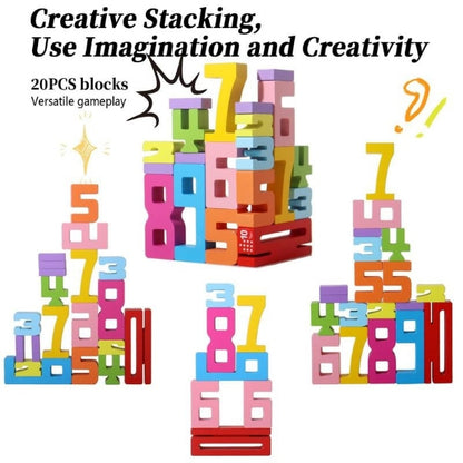 Drewniane klocki z cyframi Montessori (20 sztuk) | NUMBLOCK