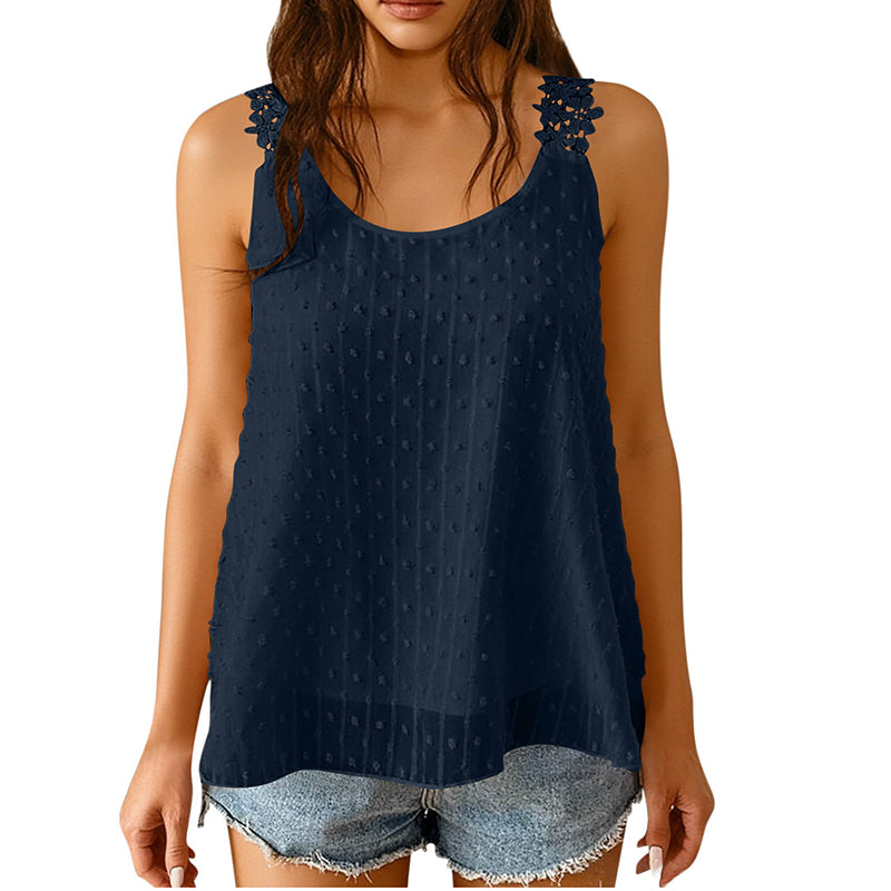 👚 Szeretnél nőies és stílusos megjelenést egyetlen felsővel? Elegáns, pöttyös csipkés pántos ujjatlan top