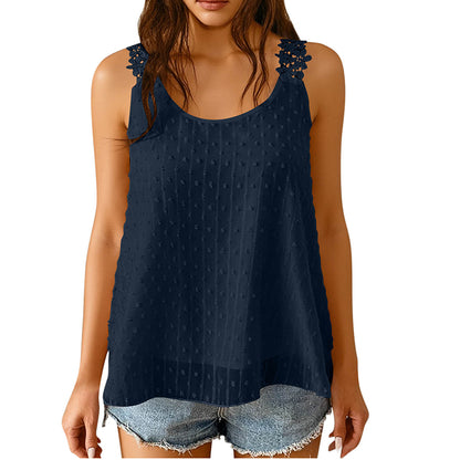 👚 Szeretnél nőies és stílusos megjelenést egyetlen felsővel? Elegáns, pöttyös csipkés pántos ujjatlan top