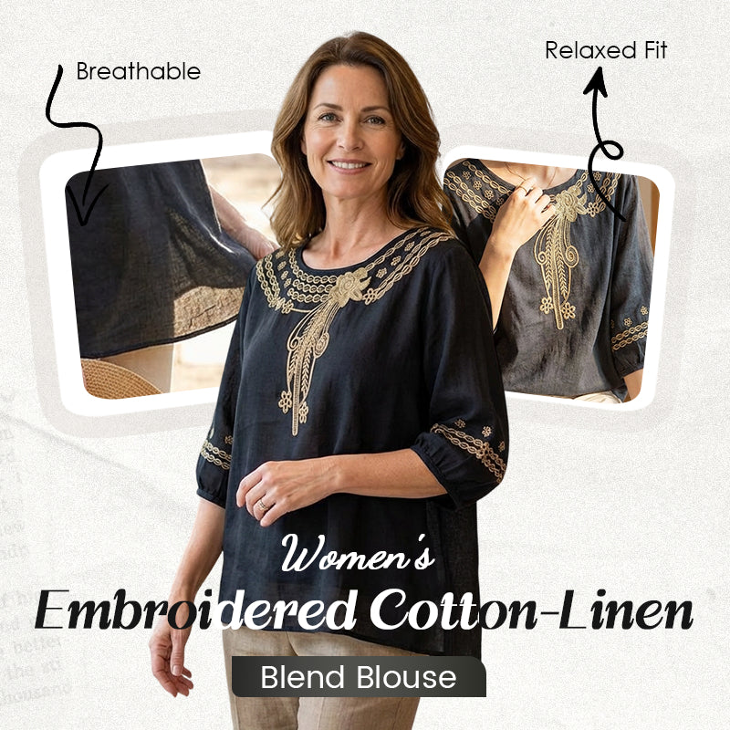 ✨Unod az egyszerű felsőket és keresel nőies ruhadarabot? 👚 Női, hímzett pamut-len keverékből készült blúz